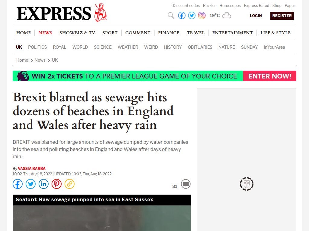 Brexit blamed as sewage hits dozens of beaches in England and Wales after heavy rain [Brexpress]
