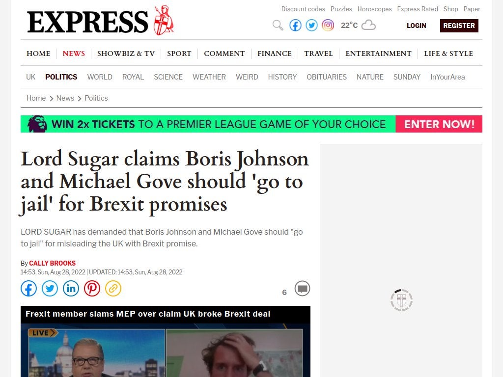 Lord Sugar claims Boris Johnson and Michael Gove should ‘go to jail’ for Brexit promises [Brexpress]