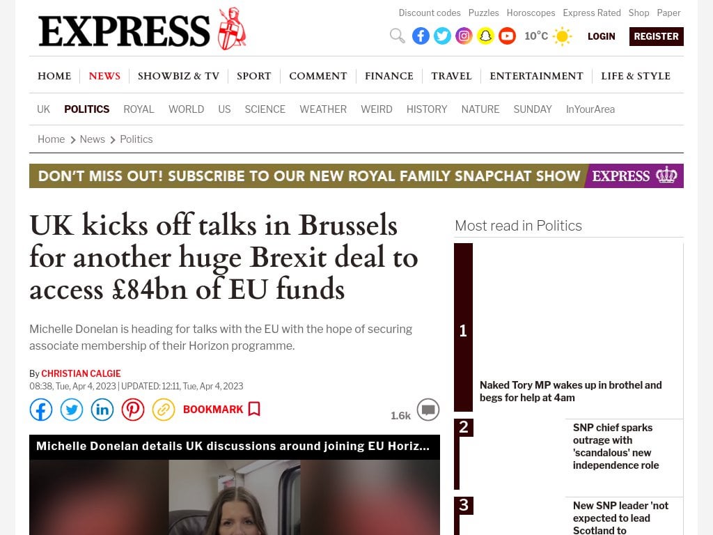 UK kicks off talks in Brussels for another huge Brexit deal to access £84bn of EU funds (Express)