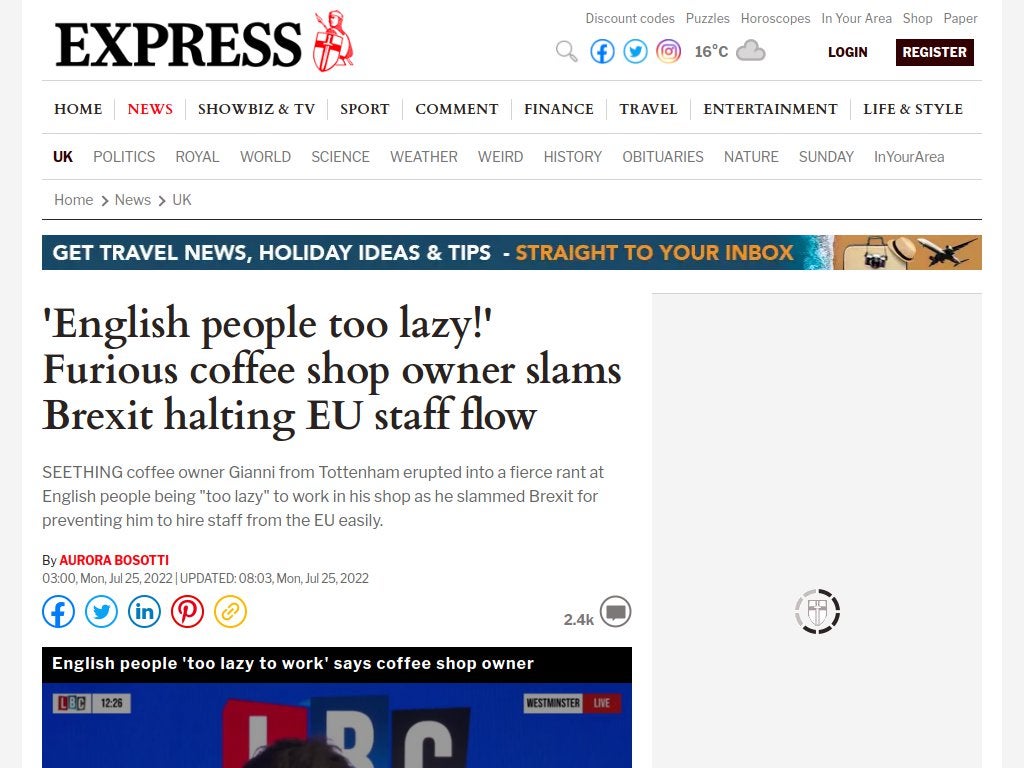 ‘English people too lazy!’ Furious coffee shop owner slams Brexit halting EU staff flow [Brexpress]